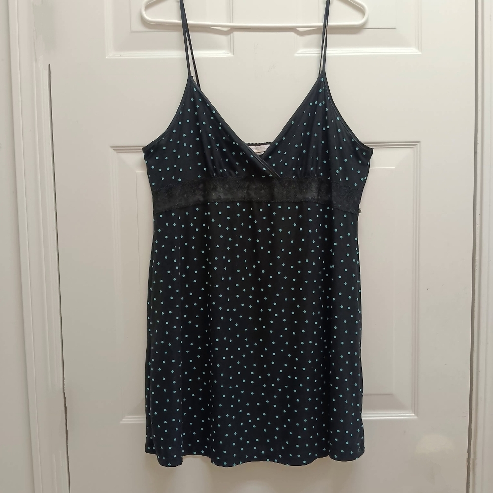 Vintage Babydoll Slip Dress Y2K Velvety Lace Whimsigoth Polkadot Black Large